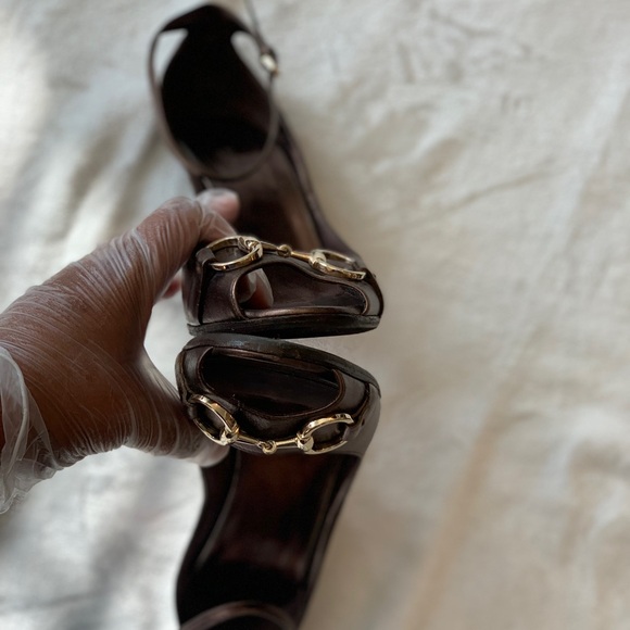 Gucci Vintage Bronze Wedges with Gold Horsebit Accent, Size 10.5! - Picture 6 of 10